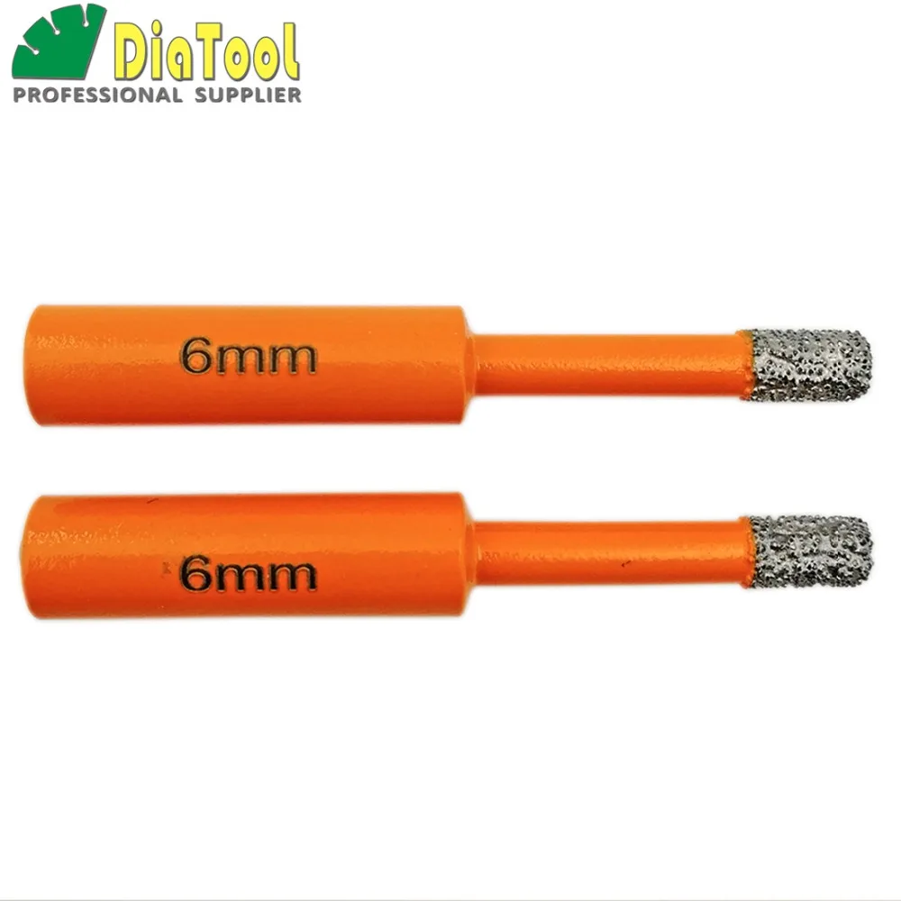 DIATOOL 2pcs Dia 6mm Vacuum Brazed Diamond Core Bits With Round Shank Dry Drilling Bits Professional Quality Hole Saw Drill Bit diatool 2pcs dia14mm vaccum brazed diamond drilling bits with quick fit shank dry drill core bits for granite