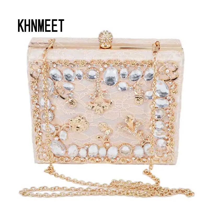 Fashion Pale pink Luxury lace diamonds party purse Evening