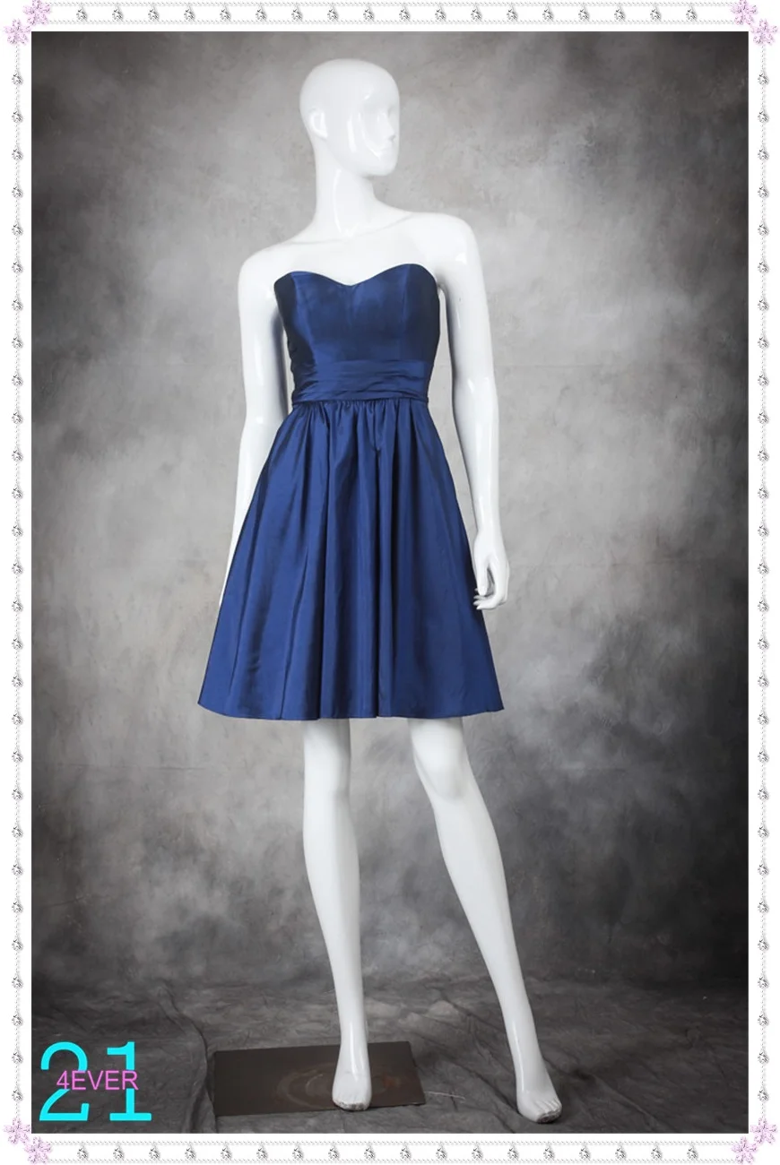 Elegant Sweetheart Ruched Knee Length Corset Bodice Navy Blue