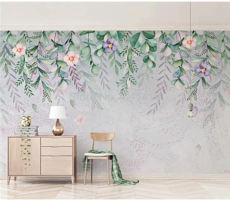 Custom Mural Wallpaper 3D Hand-painted Watercolor Leaves and Flowers Wall Painting Living Room Bedroom Papel De Parede Wallpaper