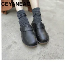 CEYANEAO Для женщин обувь на плоской подошве ручной работы женская обувь из натуральной кожи с круглым носком Hook& Loop мокасины для Для женщин женская обувь