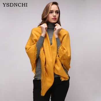 

YSDNCHI High Quality Blanket Scarves Women Long Formed Cashmere Shawl Solid Color Thicken Couples Triangle Tassels Design Scarf