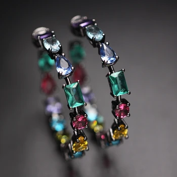 

Circle Hoop Earrings Pave Multi Colorful Cubic Zirconia For Women Round Shape Clear Crystal Glass party Earring Fashion jewelry