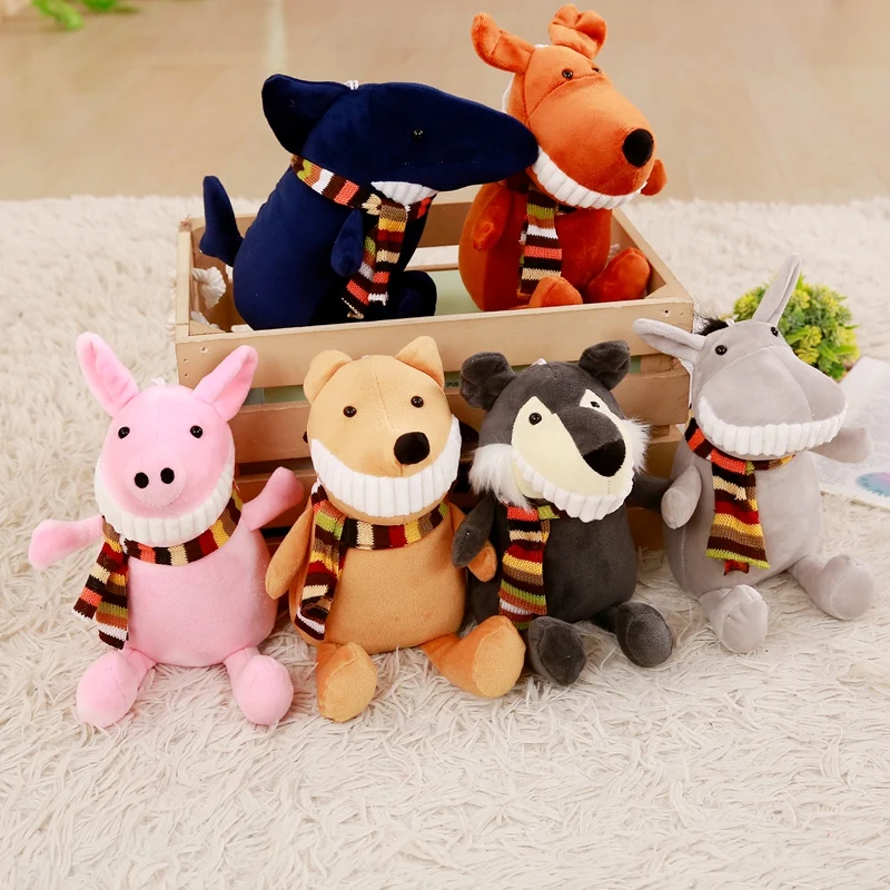 

New 25cm Cute Funny Sweetie forest animal plush toy Fox shark wolf pig stuffed dolls christmas birthday gift