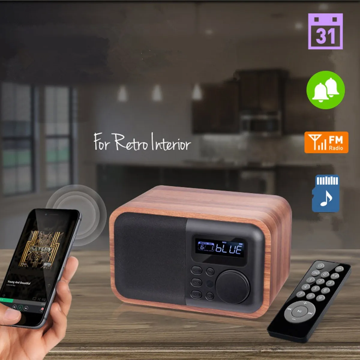 LEORY D90 беспроводной bluetooth динамик портативные деревянные колонки HIFI TWS будильник