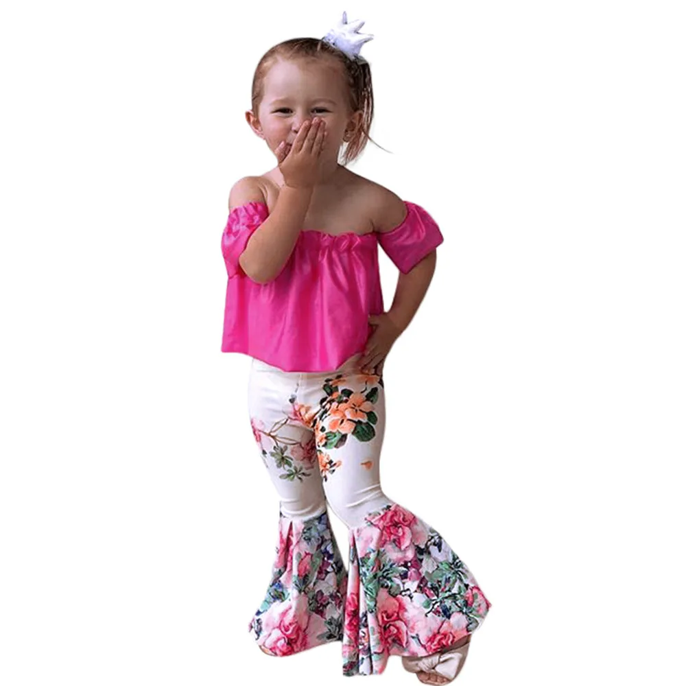 

ARLONEET 2018 Baby Casual Clothes Fashion Girls Shoulder Top+Flares Pants Set Outfits Cute Girl 0 to 4 Years Drop Shipping 30S47