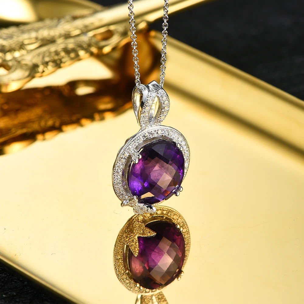 L& zuan 7.69ct Кулон из настоящего Аметиста Для Женщины Твердое Серебро 925 пробы ожерелье фиолетовый драгоценный камень свадебные ювелирные изделия