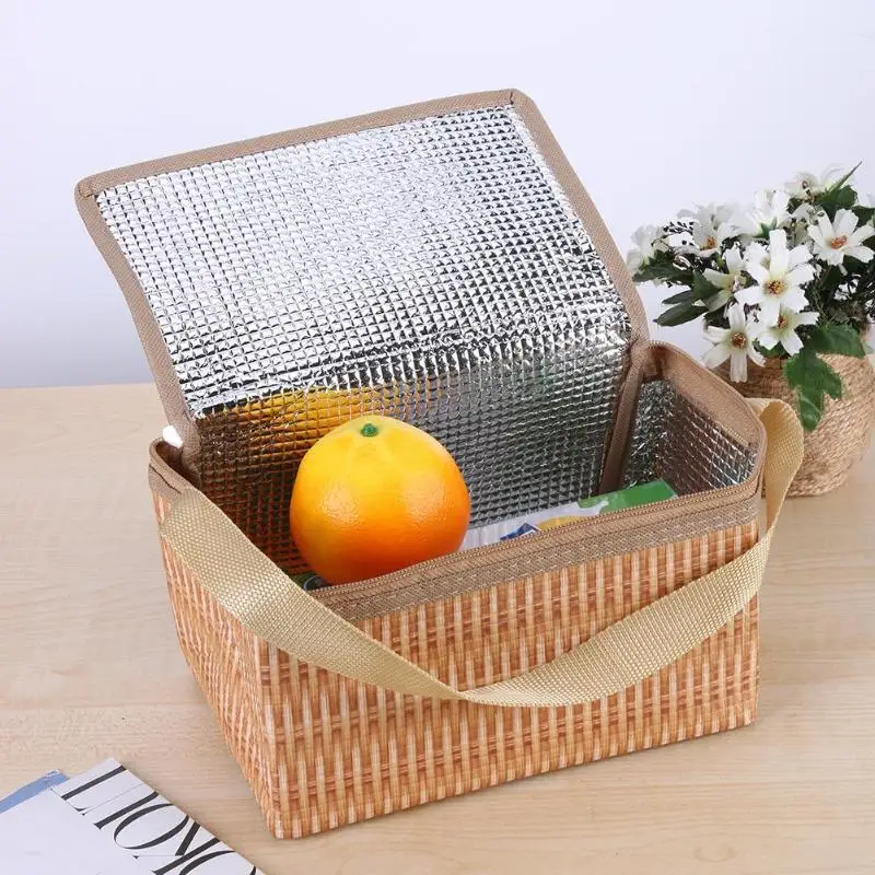 

Portable Imitation Rattan Lunch Bag New Insulated Thermal Cooler Lunch Box Tote Storage Bags Container Food Picnic Tote