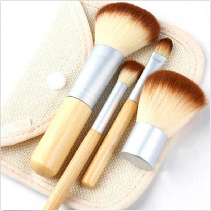 

1set/4pcs Bamboo Handle Professional Makeup Foundation Powder Cosmetic Brush Set Flap Top With Bag Whole Sale