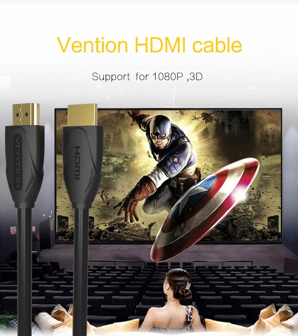 Vention HDMI кабель HDMI к HDMI кабель HDMI 2,0 1,4 4k 3D 60FPS кабель для HD tv lcd ноутбука PS3 проектор компьютерный кабель 1 м 2 м 3 м