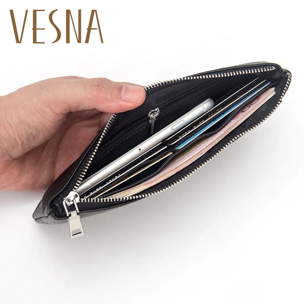 

Vesna Wallet Men's Leather Long Wallet Men's Zipper Leather Thin Section Youth Retro Clutch Bag Soft