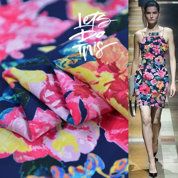 

19 New Summer 114cm Wide 27 Momme Heavy 70%silk 30%cotton Chrysanthemum Printed Fabric for Women Dress Cloth Diy Sewing Sale
