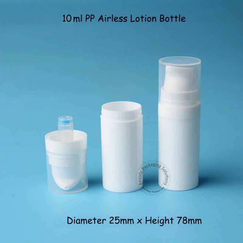 

24pcs/Lot New 10ml Plastic White PP Mini Airless Pump Lotion Bottle 1/3OZ Pot Skin Care Cream Container Snap On Emulsion Can
