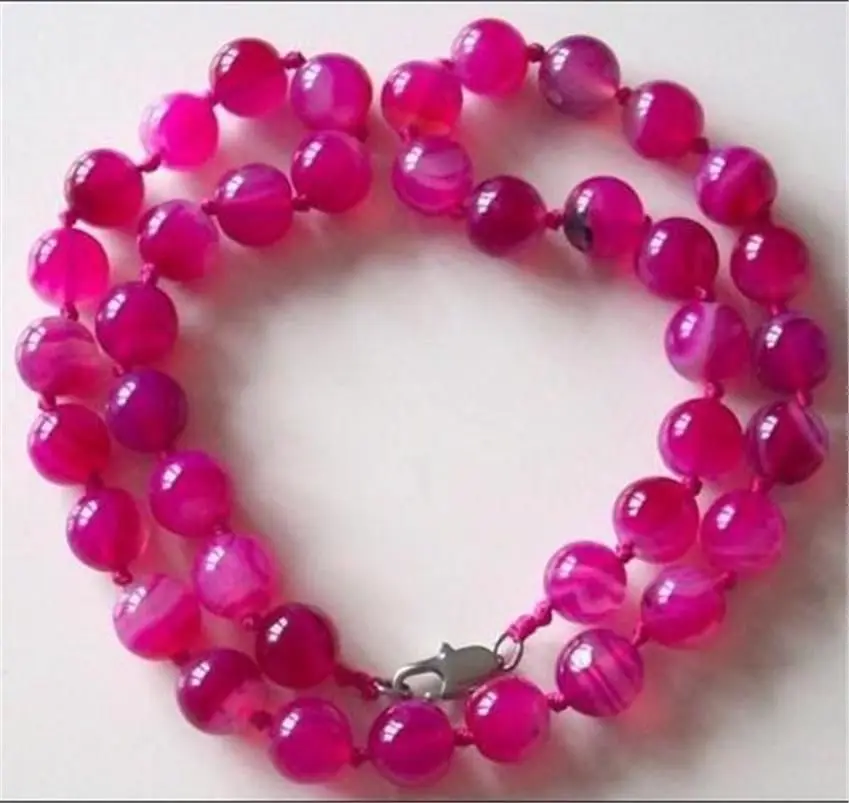 Collana Di Perle Di Calcedonio Rosa Raro Antico Art Deco Gen Uine Da 10Mm