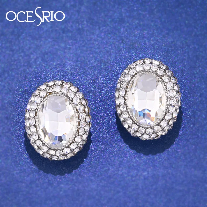 

OCESRIO Crystal Clip Earrings without Piercing Round Silver Clip on Earrings with Stones Big Ear clips Wedding Jewelry ers-h10