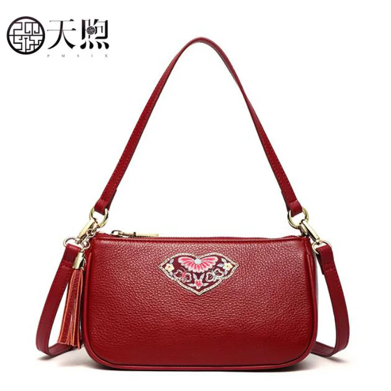 

Pmsix new fashion women Genuine Leather bag luxury Cowhide women bags designer embroidery women leather shoulder Crossbody bag