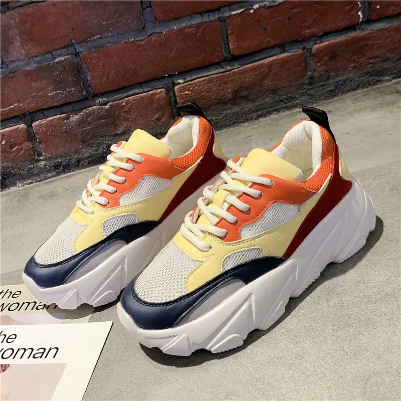 

Women's Chunky Sneakers Women Platform Shoes Mixed Colors Breathable Vulcanize Shoes Womens Female Trainers Dad Shoes