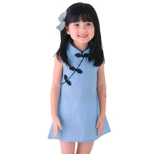 Summer Baby Girls Dresses Chinese Traditional Style Cheongsam Vintage Solid Color Sleeveless Dresses Baby Cothes Costume