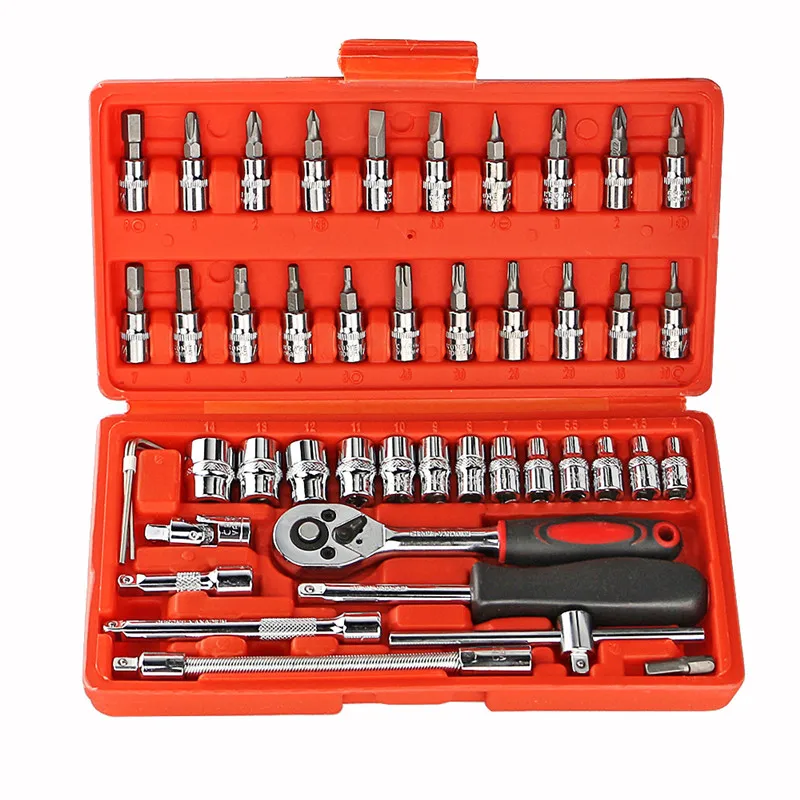 Chrome vanadium Steel Ratchet Wrench Set 46 pcs of Repair Tools For