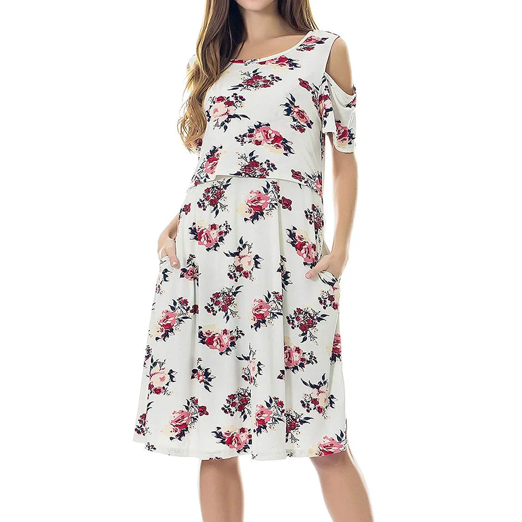 

New Fashion Women Pregnant Maternity Foral Printing Nursing Solid Breastfeeding Summer Maternity Dress Wholesale Free Ship Z4