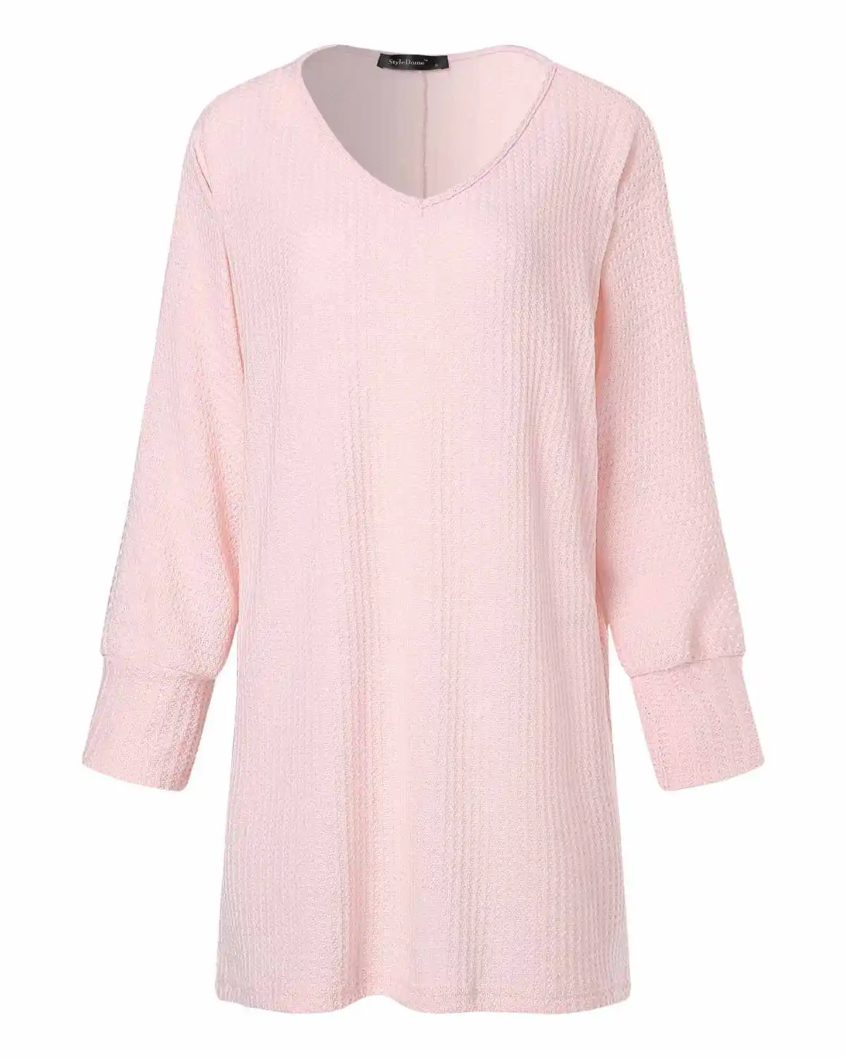 Женский пуловер размера плюс 2xl, длинный вязаный свитер ZANZEA, весна, повседневный свободный однотонный сексуальный свитер с длинным рукавом и v-образным вырезом - Цвет: Розовый