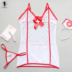 ALINRY медсестра соблазнительное белье для косплея Порно babydoll Эротические Нижнее белье в сеточку, с принтом плюс размеры открытым