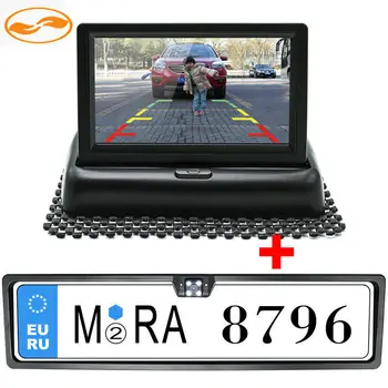 

Free Shipping Folding 4.3" TFT LCD Color Car Rear View Monitor + Rearview License Plate Backup Camera with 4 LEDs