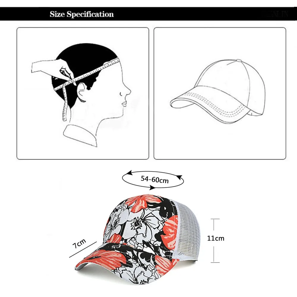 

Fashion caps for running Women Men Adjustable Colorful Flower print Baseball running Hat Mesh running Cap Shade
