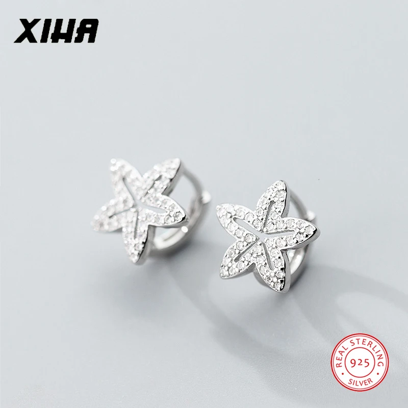 

XIHA Hollow Out Star Pave Crystal Small Hoop Earring for Women 925 Sterling Silver Earrings Hoops Earings Fashion Jewelry