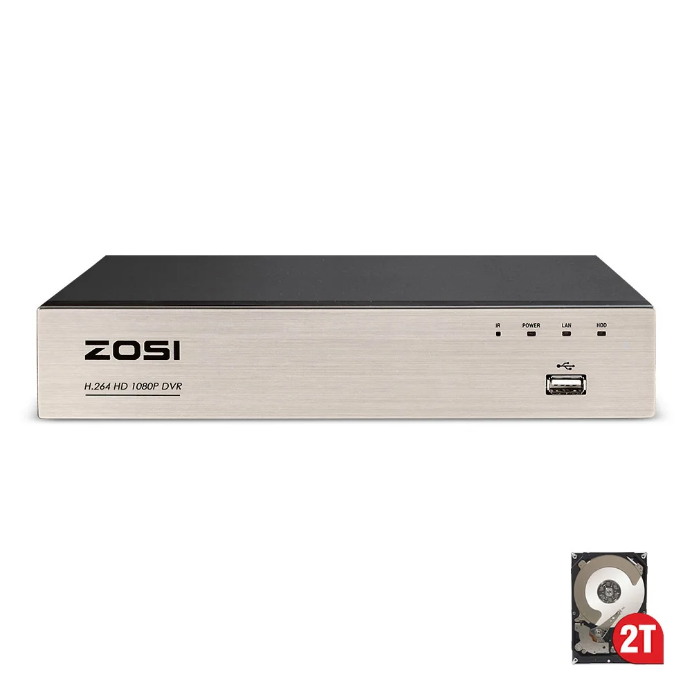 ZOSI 1080P 2.0MP 8CH Высокое разрешение Hybrid 4 в 1 HD TVI DVR HDMI сети P2P Бесплатное мобильное приложение для безопасности Системы 2 ТБ HDD