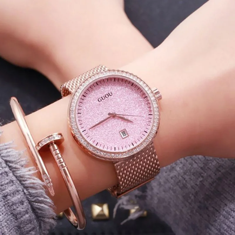 

GUOU Fashion Ladies Wrist Watches Women Watches Luxury Diamond Watch Rose Gold Bracelet Watchband Clock saat relogio feminino