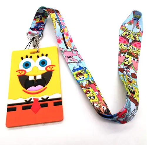  1 Pcs Cartoon SpongeBob Lanyard Key Chains Card Holders Bank Card Neck Strap Card Bus ID Holders