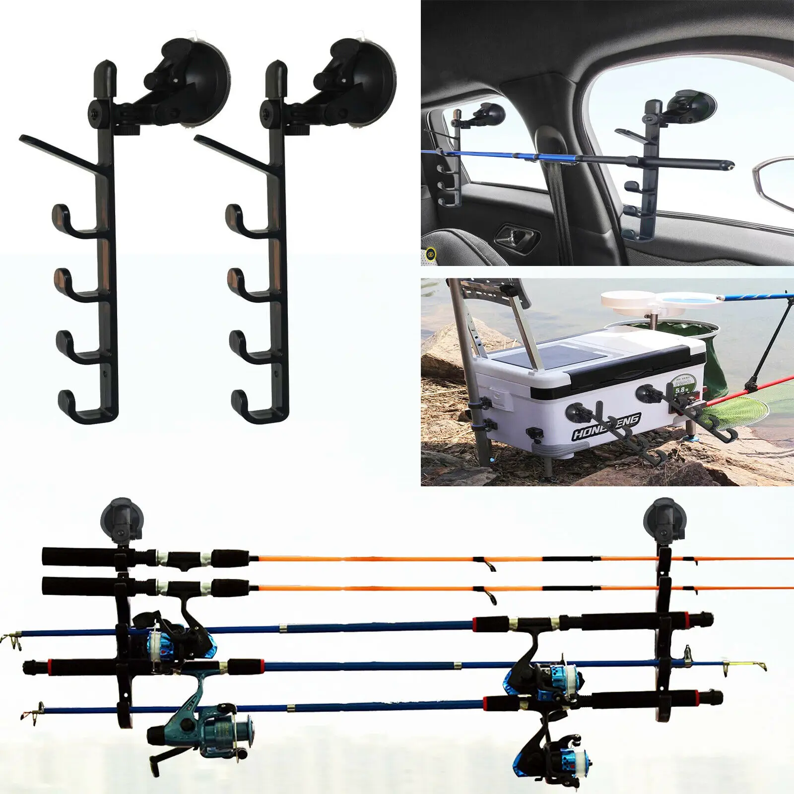 Fishing Rod Holders with Suction Cups Attach For Car/Truck/SUV/Smooth Glass