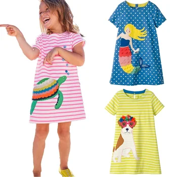 

Appliques Turtle Baby Girls Dresses Fashion Top Quality Children Clothes Girl One-Piece Dress Kids Blouses Outfits Tops 2-10Year
