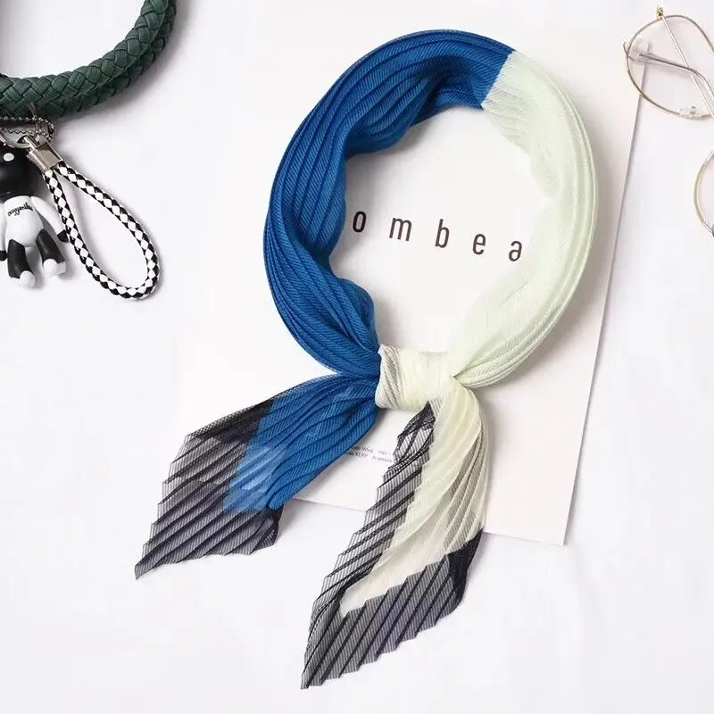 

Korea stylish plaid women square scarf pleated fashion kerchief hair band foulard bandana wrinkle neckwear LL190343