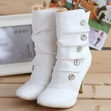 Frauen Schuhe Auf Verkauf Winther Stiefel Neue Sexy Stil High Heel PU Mittlere Wadenstiefel damen Mode Schneeschuhe 3 Farben