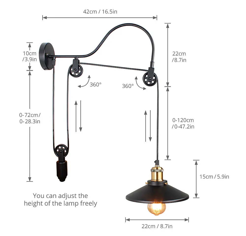 Промышленный настенный светильник Ретро Лофт настенный светильник регулируемый Железный шкив лампа спальня ресторан коридор кафе