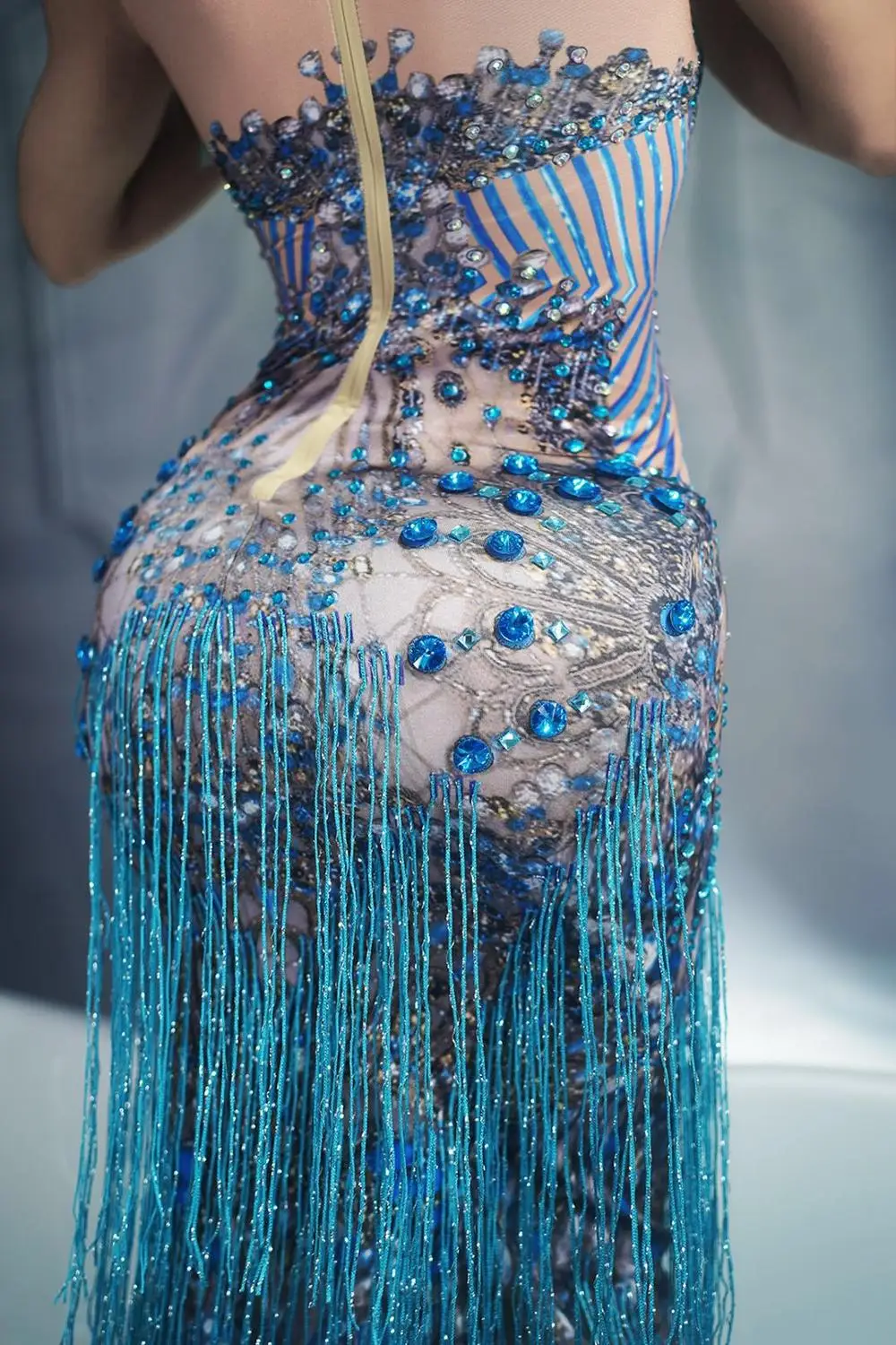 Big Discount elOEH Fashion Crystals Rhinestone Party Long Dress Women Sleeveless Tassel Club Dress Blue Sexy Jazz Singer Dancer Stage Costumes Big Discount elOEH Fashion Crystals Rhinestone Party Long Dress Women Sleeveless Tassel Club Dress Blue Sexy Jazz Singer Dancer Stage Costumes