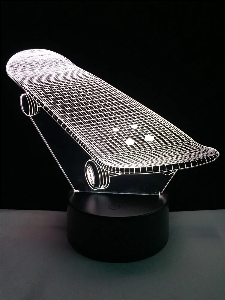 

New Sporting Skateboard 3D LED USB Lamp Tridimensional Innovative Desktops Downlights RGB controller Mood Touch Remote Decor Toy