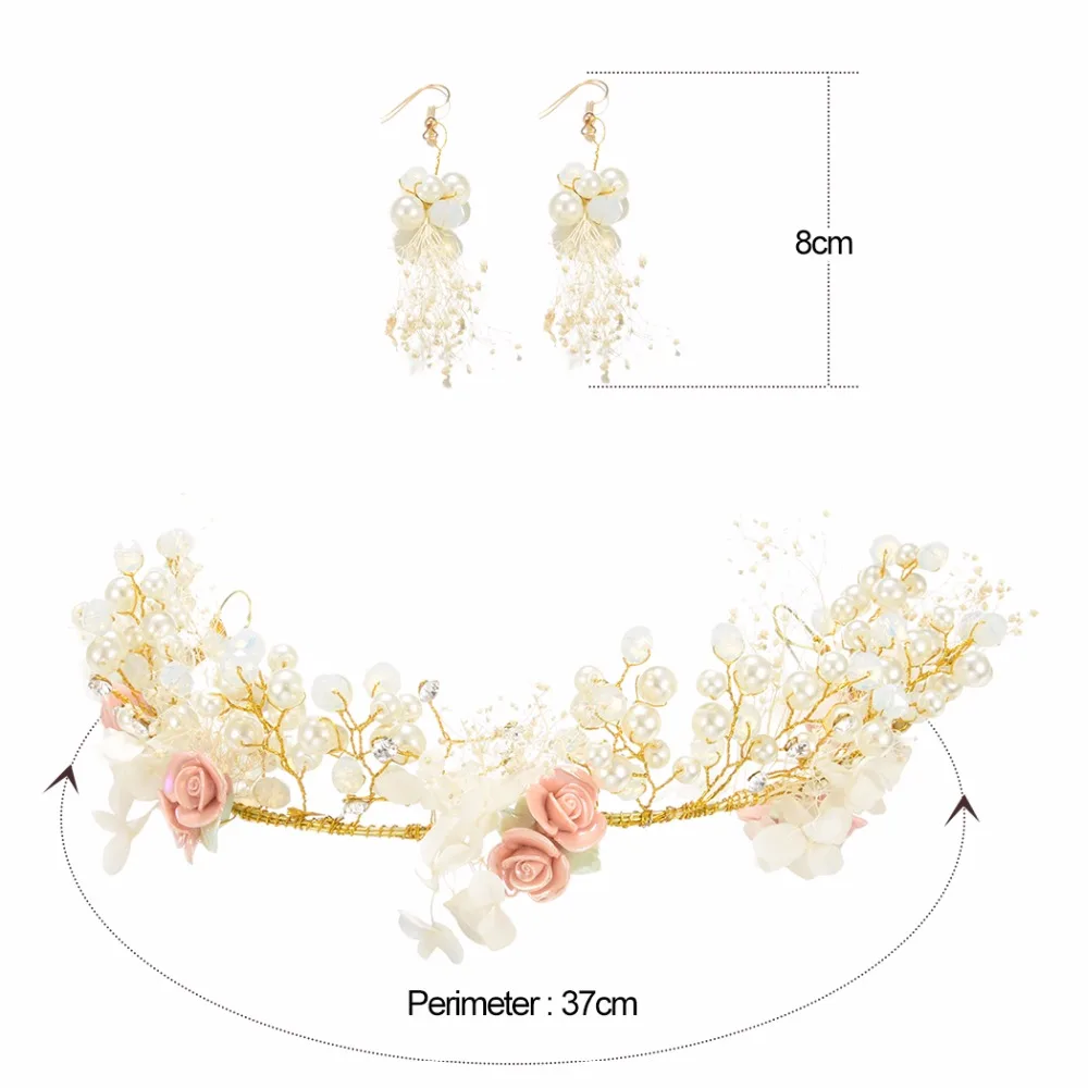 Роскошные свадебные ободки с листьями, цветами, опалом, кристаллами, жемчугом, ободки, серьги, набор, свадебные украшения для волос, аксессуары