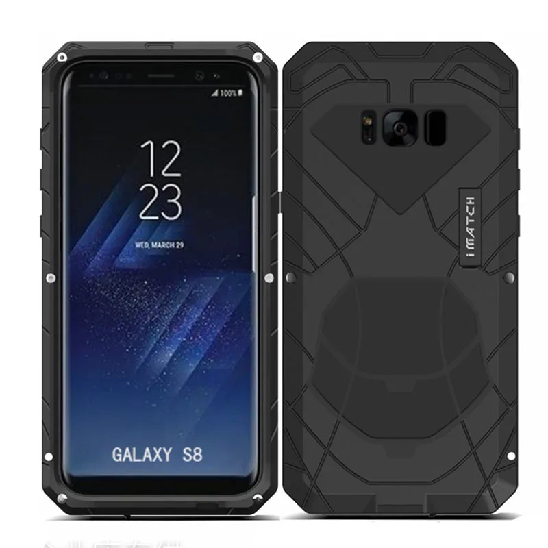 iMatch Water Resistant Shockproof Dust/Dirt/Snow-Proof Aluminum Metal Military Heavy Duty Armor Protection Case Cover for Samsung Galaxy S8 Plus & Galaxy S8