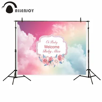 

Allenjoy photography backdrops clouds Pink colors Flower frame baby shower Birthday Custom background for photo studio wallpaper
