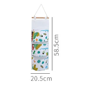 Two Colour Cotton Linen Hanging Storage Bag 3 Pockets Wall Mounted Wardrobe Hang Bag Wall Pouch Cosmetic Toys Organizer (2)
