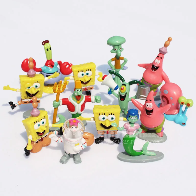 

13pcs/set SpongeBob Patrick Star Squidward Tentacles Armor Abs Krabs Sandy Cheeks Gary the Snail PVC Action Figures Cute Toys