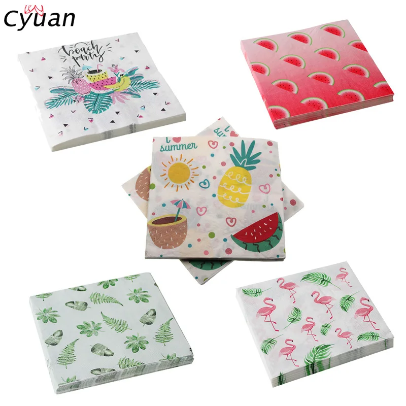 

Cyuan Summer Hawaiian Party Disposable Napkins Flamingo Pineapple Paper Napkins for Kids Beach Luau Tropical Party Supplies