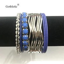 Gothletic 12-20 шт/партия Родиевые цвета текстуры металлические браслеты и браслеты многослойный браслет в индийском стиле набор женские модные ювелирные изделия