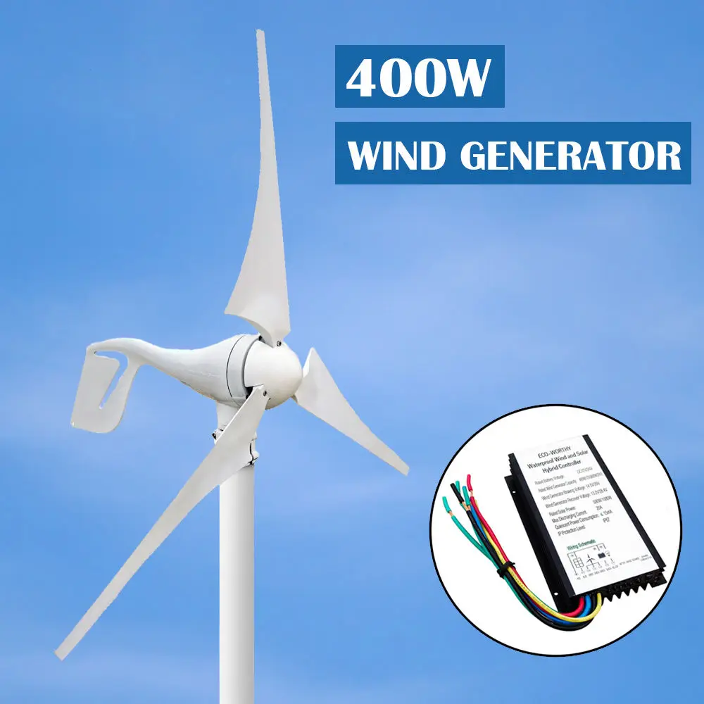 

Eco-400w wind turbina generator 12v 3 blades with 20A 12V/24V Waterproof Wind IP67 Hybrid controller For home battery charger