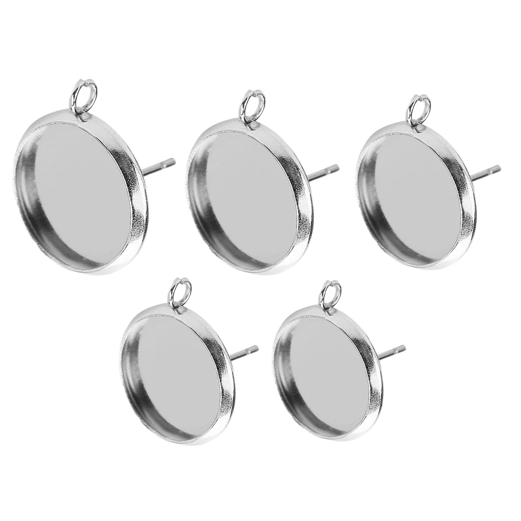 20 Pieces Metal Stud Earring Blank Cabochon Base Setting Trays With Loop DIY Jewelry Accessories
