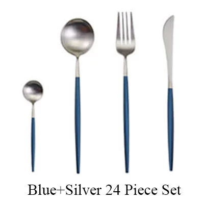 24 шт. набор посуды 304 нержавеющая сталь черный набор столовых приборов нож набор вилок столовые приборы Золотая тарелка Прямая поставка - Цвет: Blue Silver