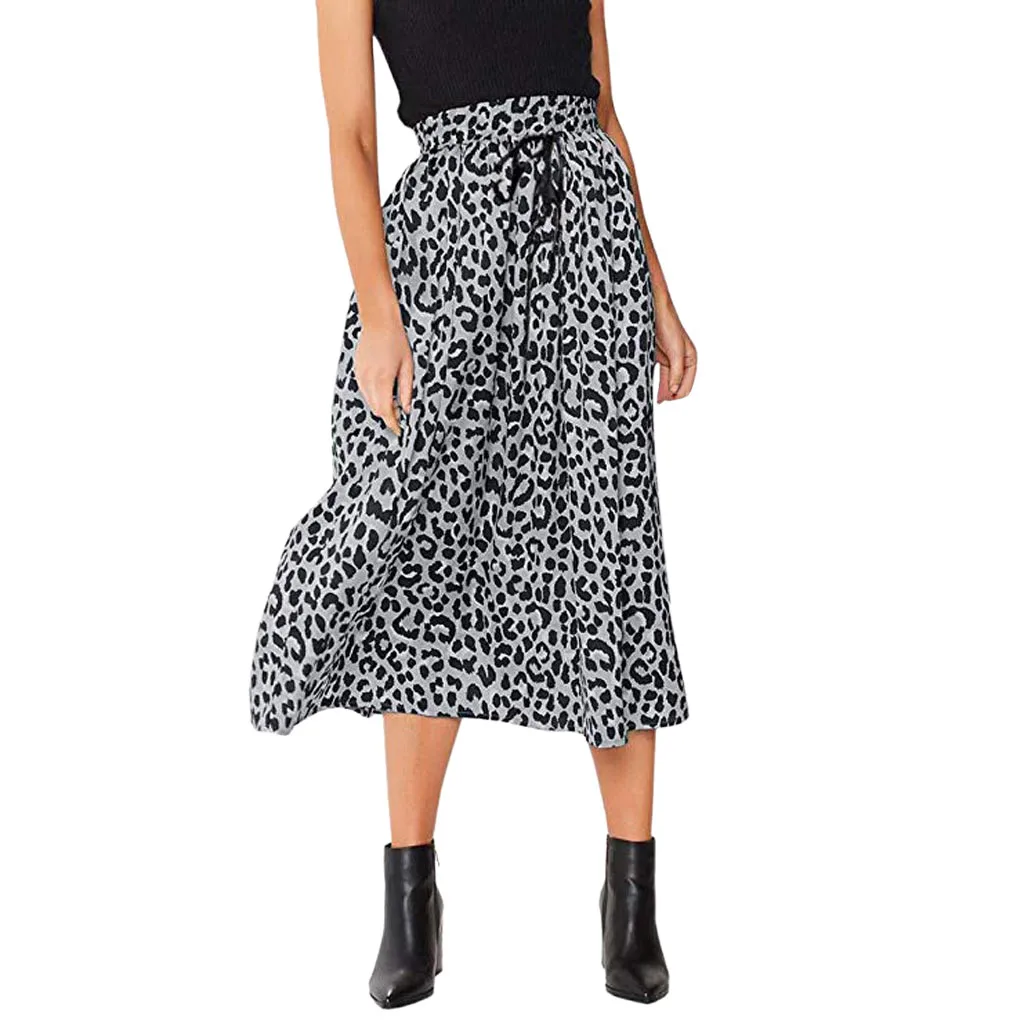 

Maxi dresses for Women Skirt 2019 Leopard Print Drawstring Pleated Elastic High Waisted Soft Elegant sexy Bohemian Maxi Skirt